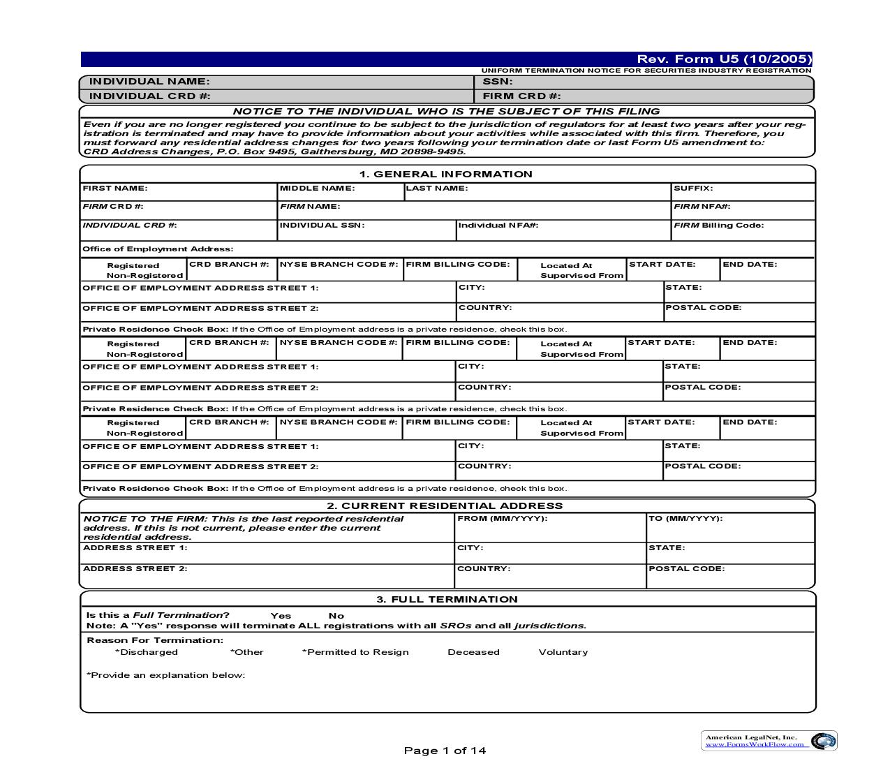 Uniform Termination Notice For Securities Industry Registration {U5} | Pdf Fpdf Doc Docx | Nebraska