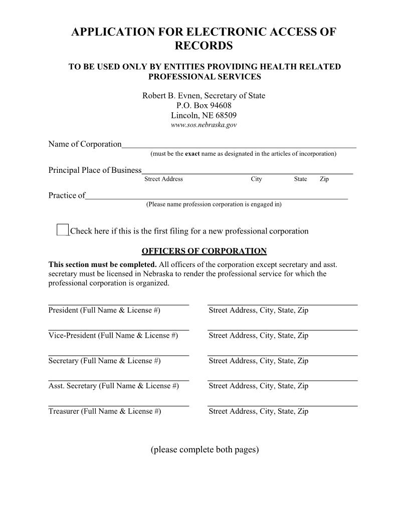 Application For Electronic Access Of Records | Pdf Fpdf Docx | Nebraska