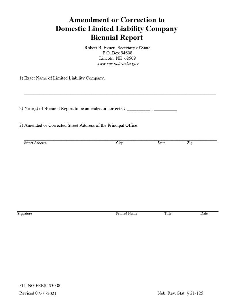 Amendment Or Correction To Biennial Report | Pdf Fpdf Docx | Nebraska