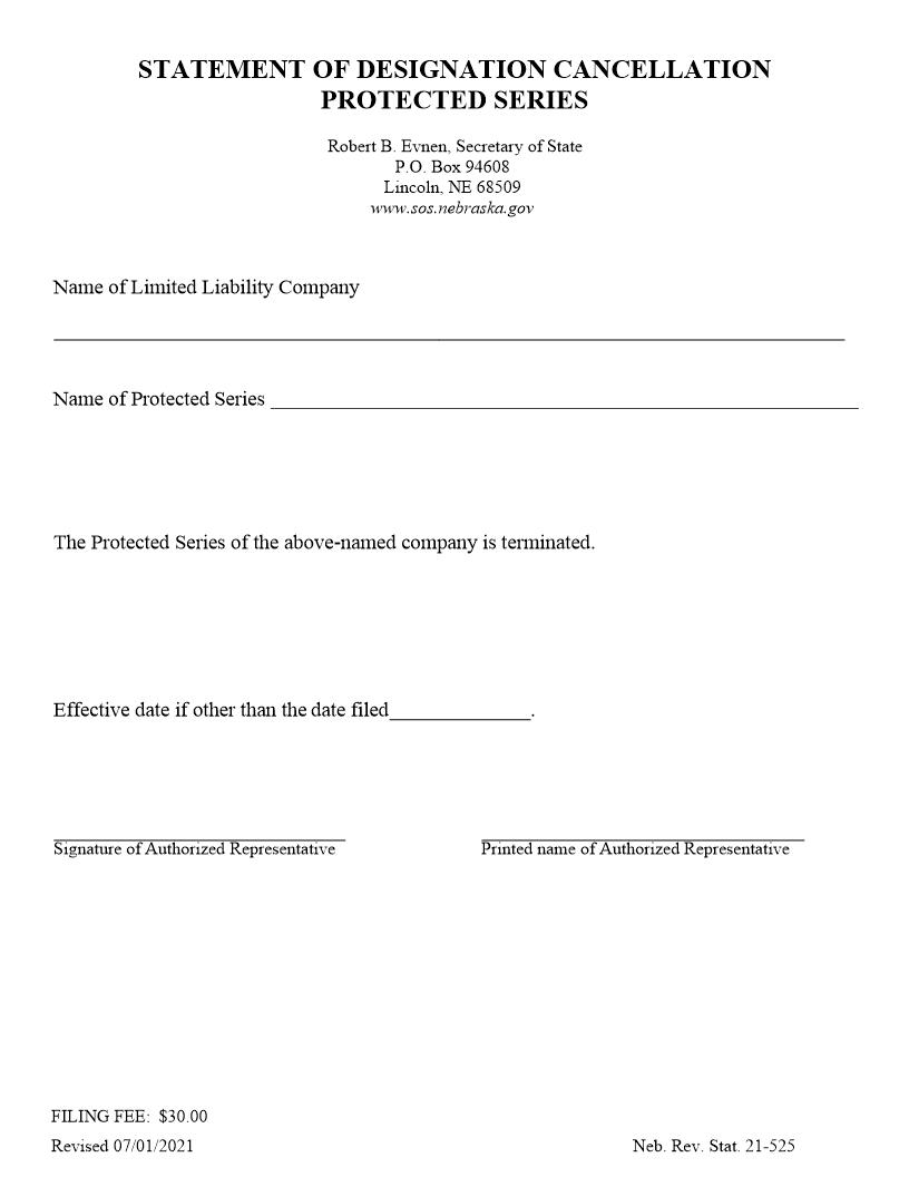 Statement Of Designation Cancellation Protected Series | Pdf Fpdf Docx | Nebraska