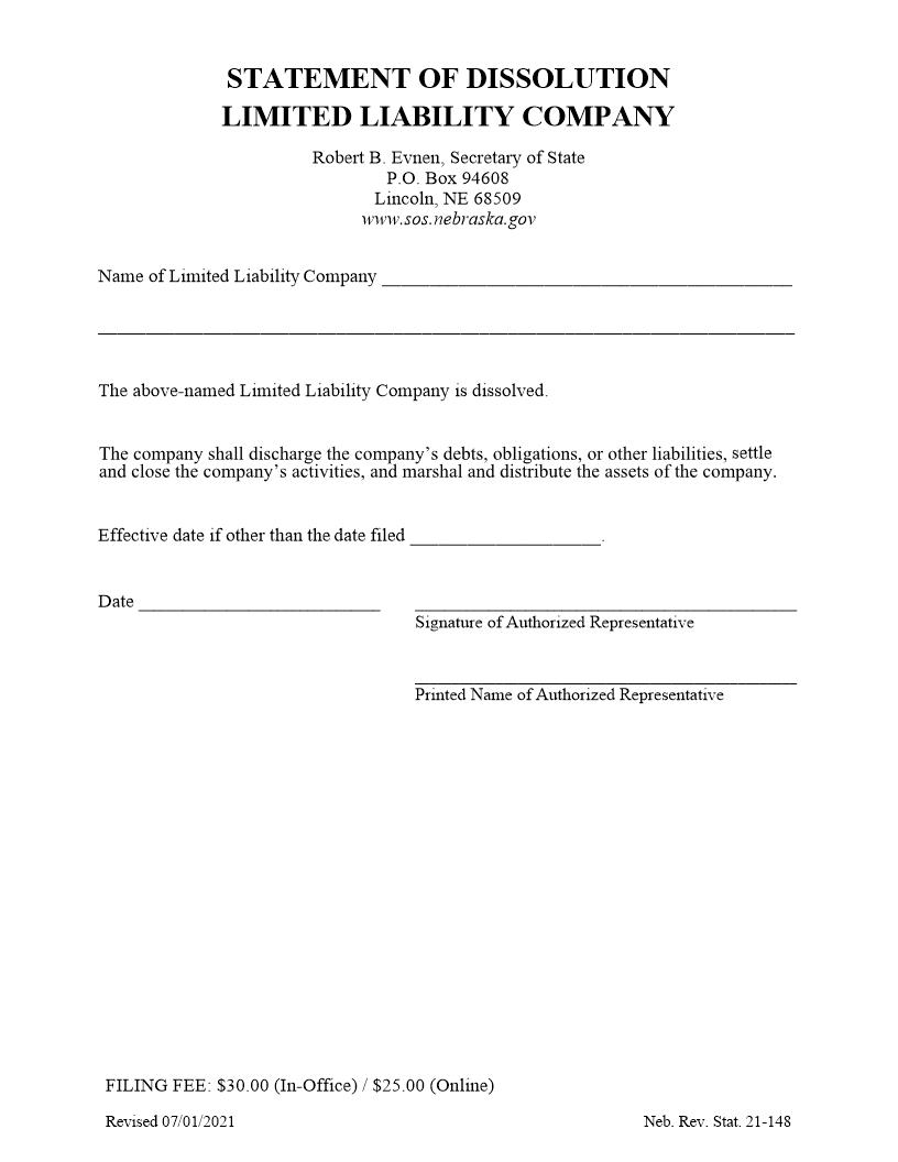 Statement Of Dissolution | Pdf Fpdf Docx | Nebraska