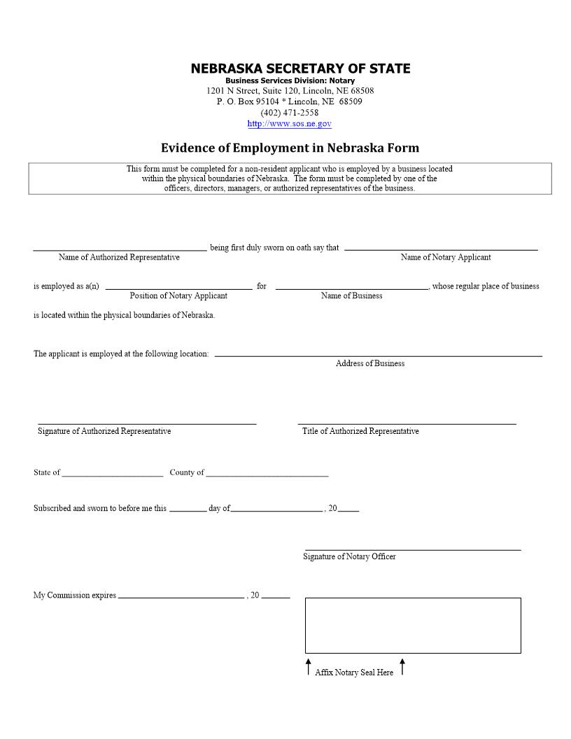 Evidence Of Employment In Nebraska | Pdf Fpdf Docx | Nebraska