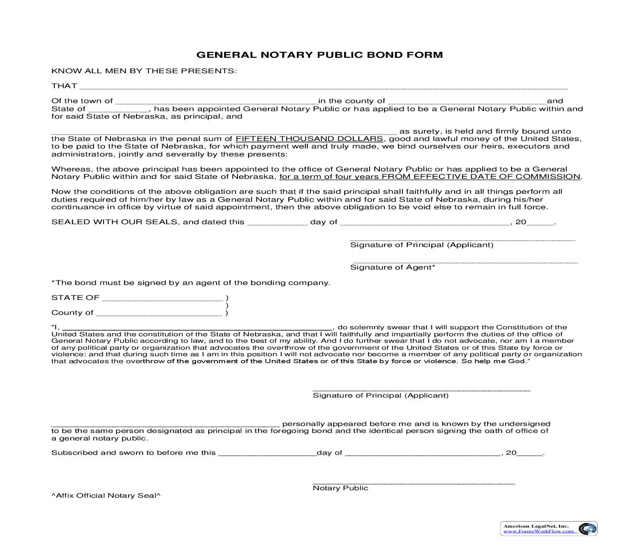 General Notary Public Bond Form | Pdf Fpdf Doc Docx | Nebraska