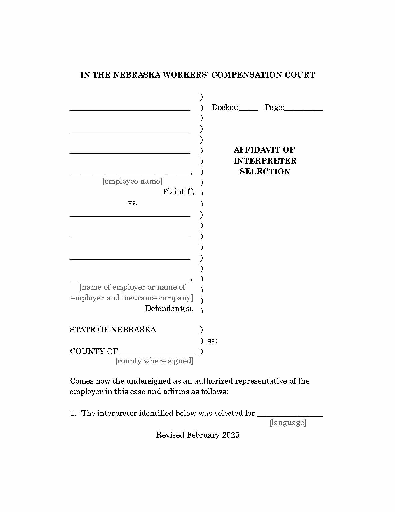 Interpreter Selection Affidavit | Pdf Fpdf Doc Docx | Nebraska