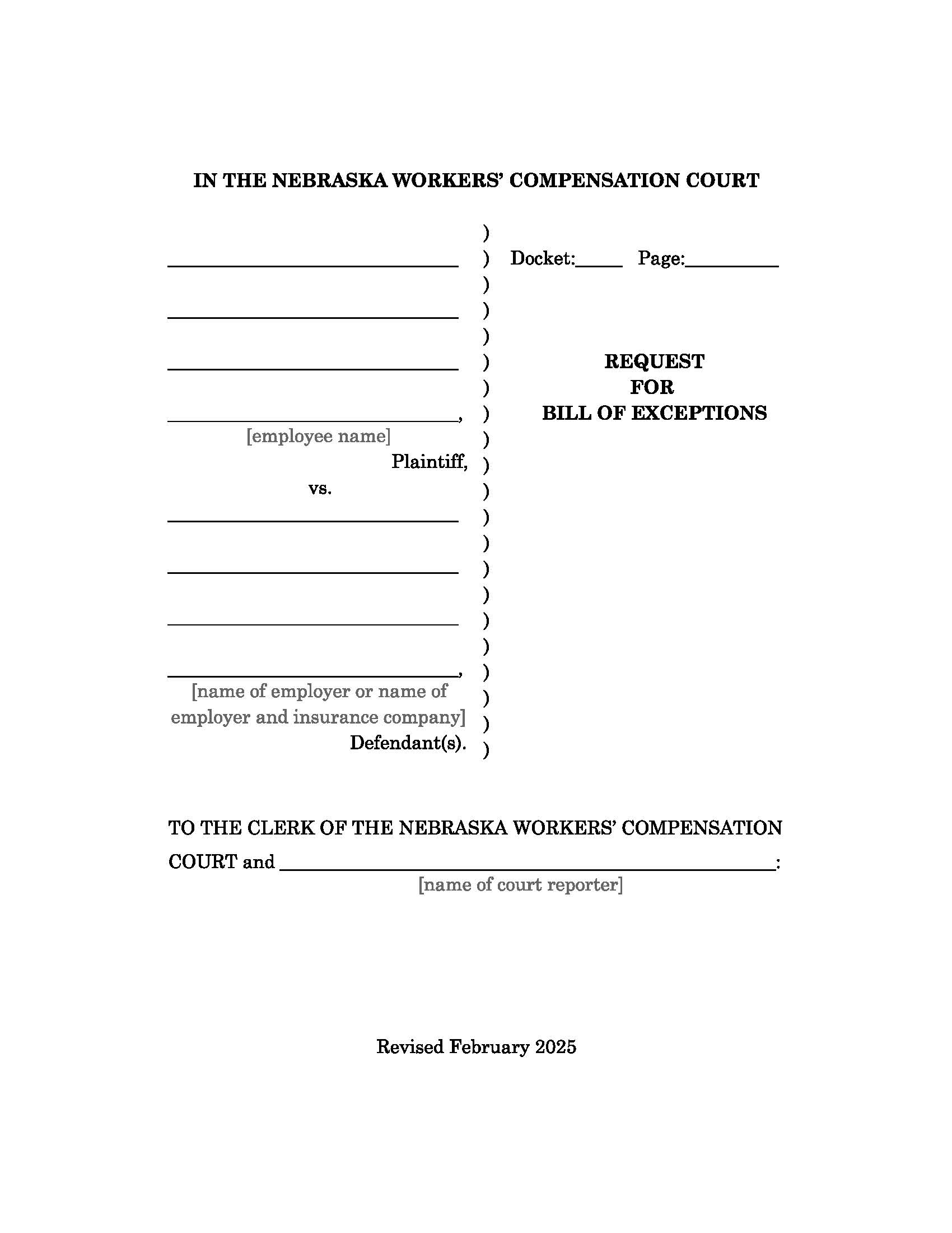 Request For Bill Of Exceptions | Pdf Fpdf Doc Docx | Nebraska