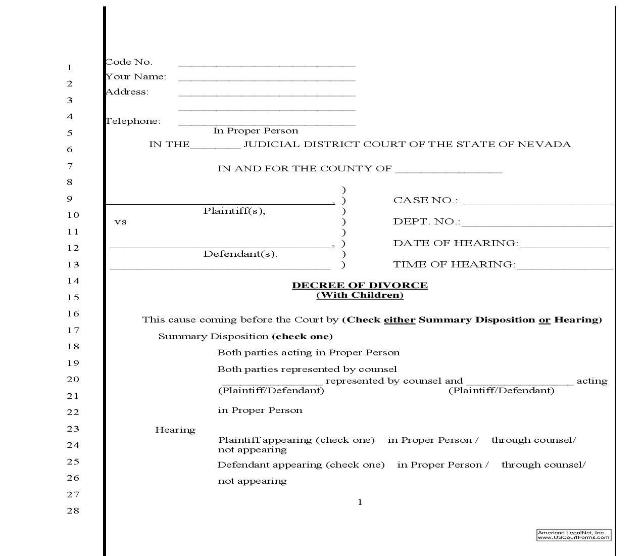 Decree Of Divorce (With Children) | Pdf Fpdf Doc Docx | Nevada