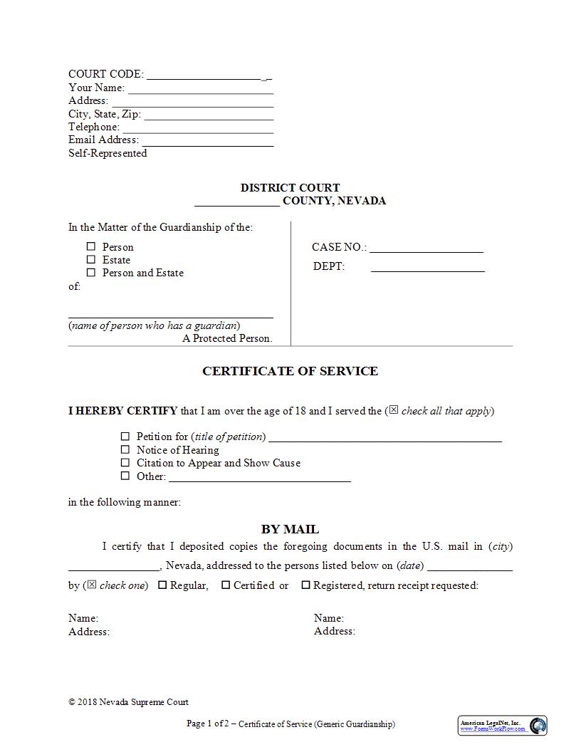 Certificate Of Service | Pdf Fpdf Docx | Nevada