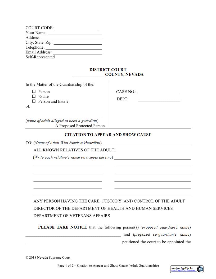 Citation To Appear And Show Cause Adult | Pdf Fpdf Docx | Nevada