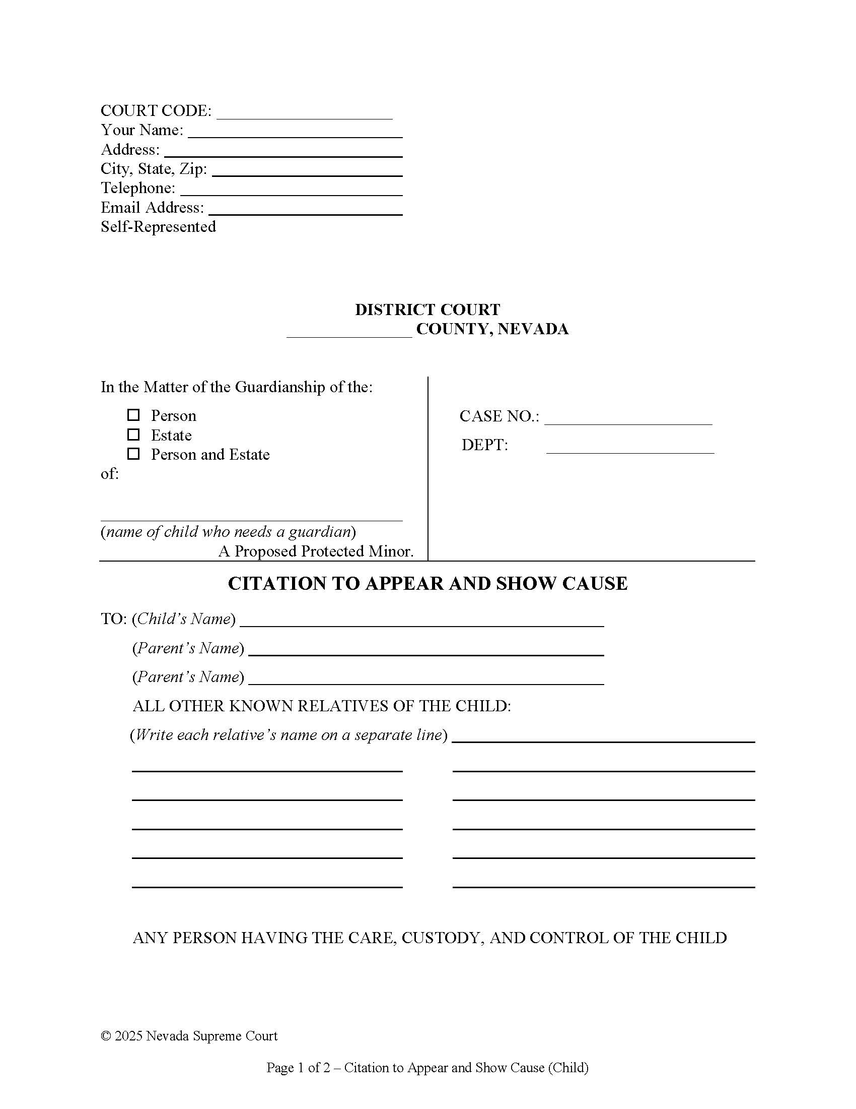 Citation To Appear And Show Cause Child | Pdf Fpdf Docx | Nevada