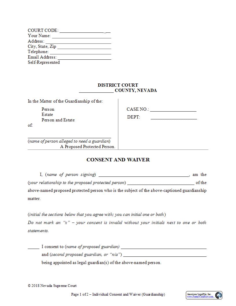 Consent And Waiver | Pdf Fpdf Docx | Nevada