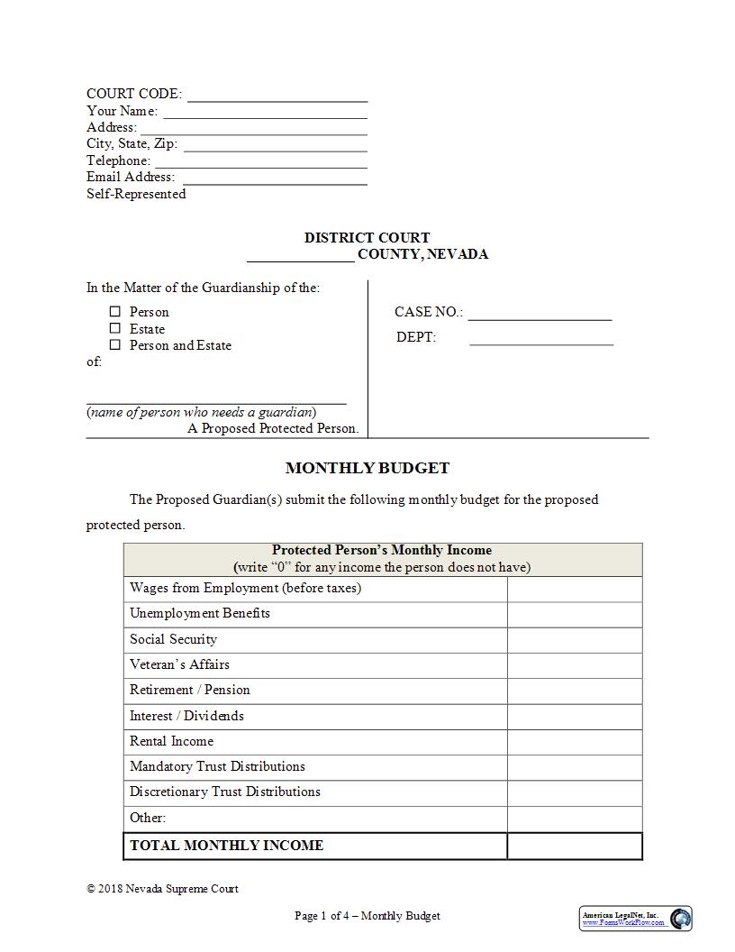 Monthly Budget | Pdf Fpdf Docx | Nevada