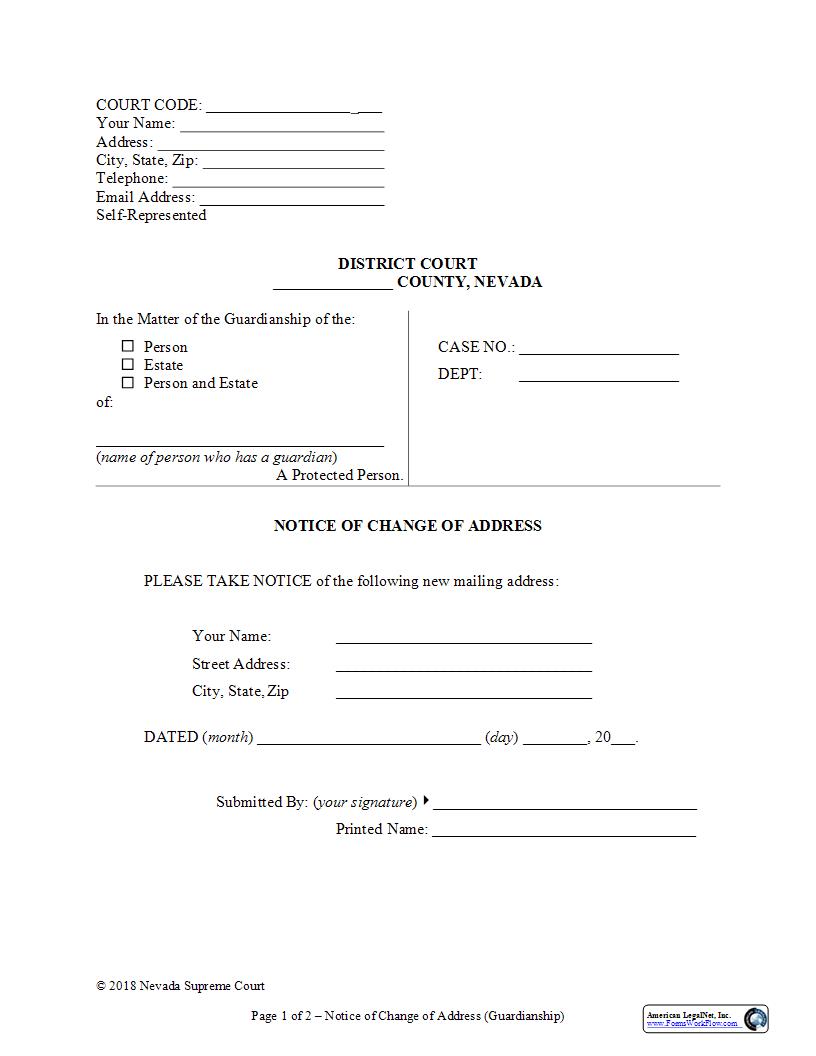 Notice Of Change Of Address | Pdf Fpdf Docx | Nevada