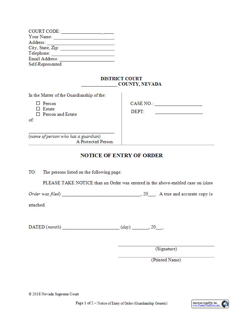 Notice Of Entry Of Order | Pdf Fpdf Docx | Nevada