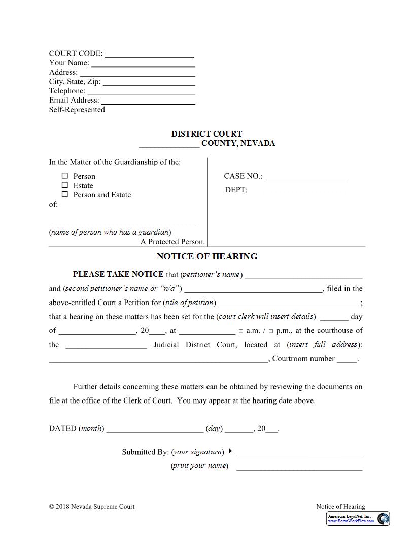 Notice Of Hearing | Pdf Fpdf Docx | Nevada