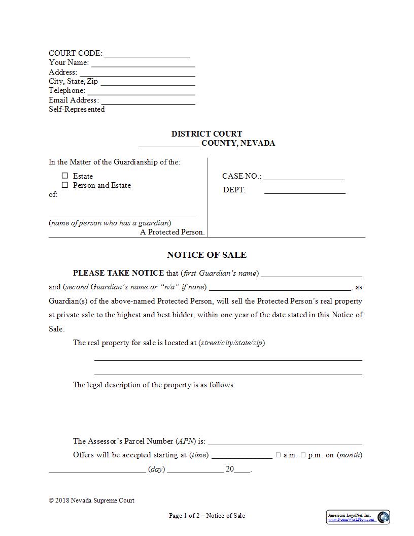 Notice Of Sale | Pdf Fpdf Docx | Nevada