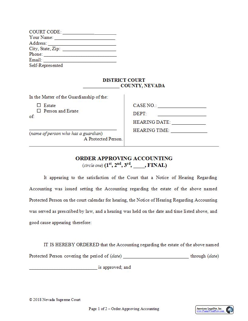 Order Approving Accounting | Pdf Fpdf Docx | Nevada