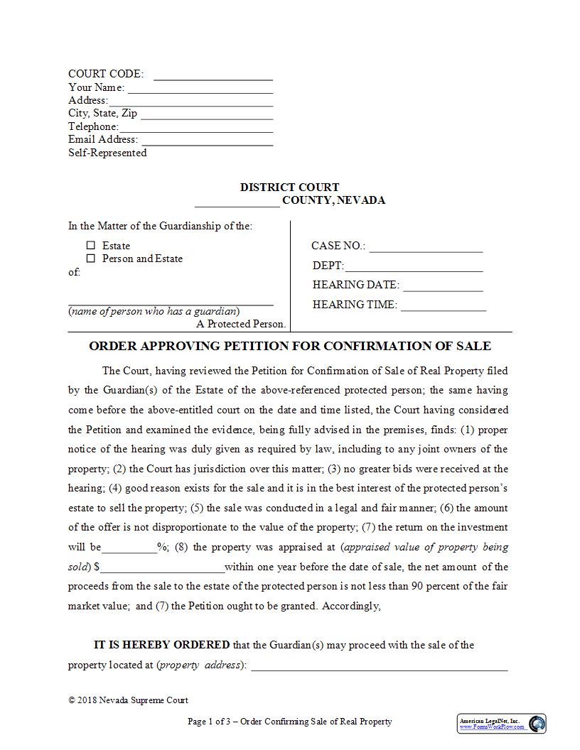 Order Approving Petition For Confirmation Of Sale | Pdf Fpdf Docx | Nevada