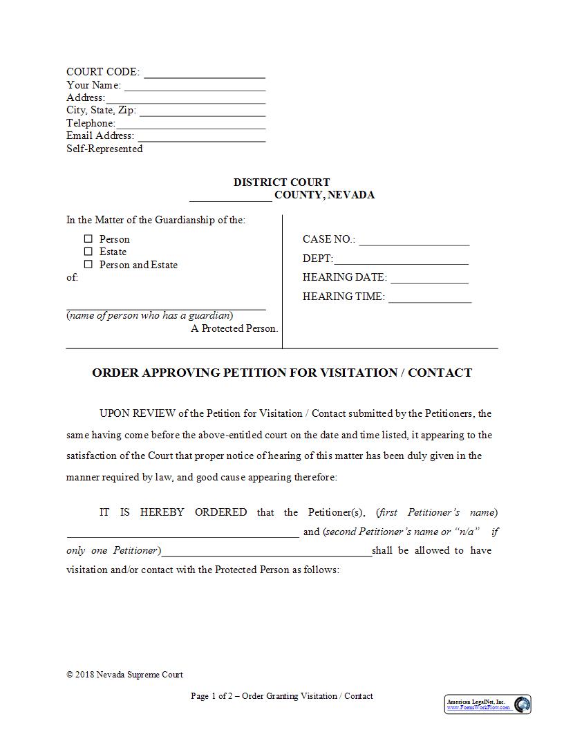 Order Approving Petition For Visitation Contact | Pdf Fpdf Docx | Nevada