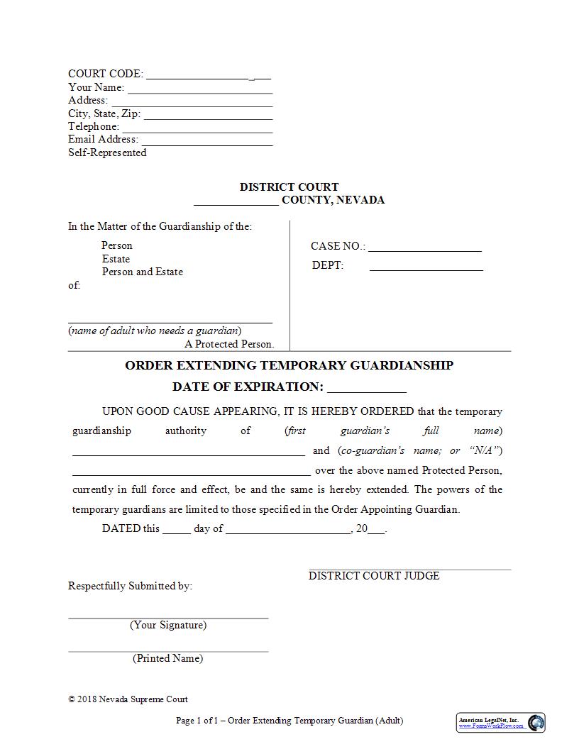 Order Extending Temporary Guardianship  | Pdf Fpdf Docx | Nevada