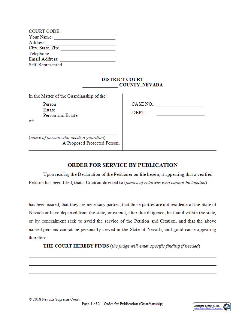 Order For Service By Publication | Pdf Fpdf Docx | Nevada