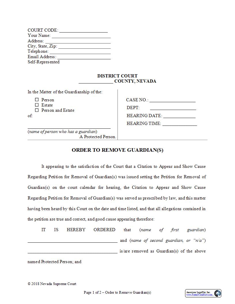 Order To Remove Guardian | Pdf Fpdf Docx | Nevada