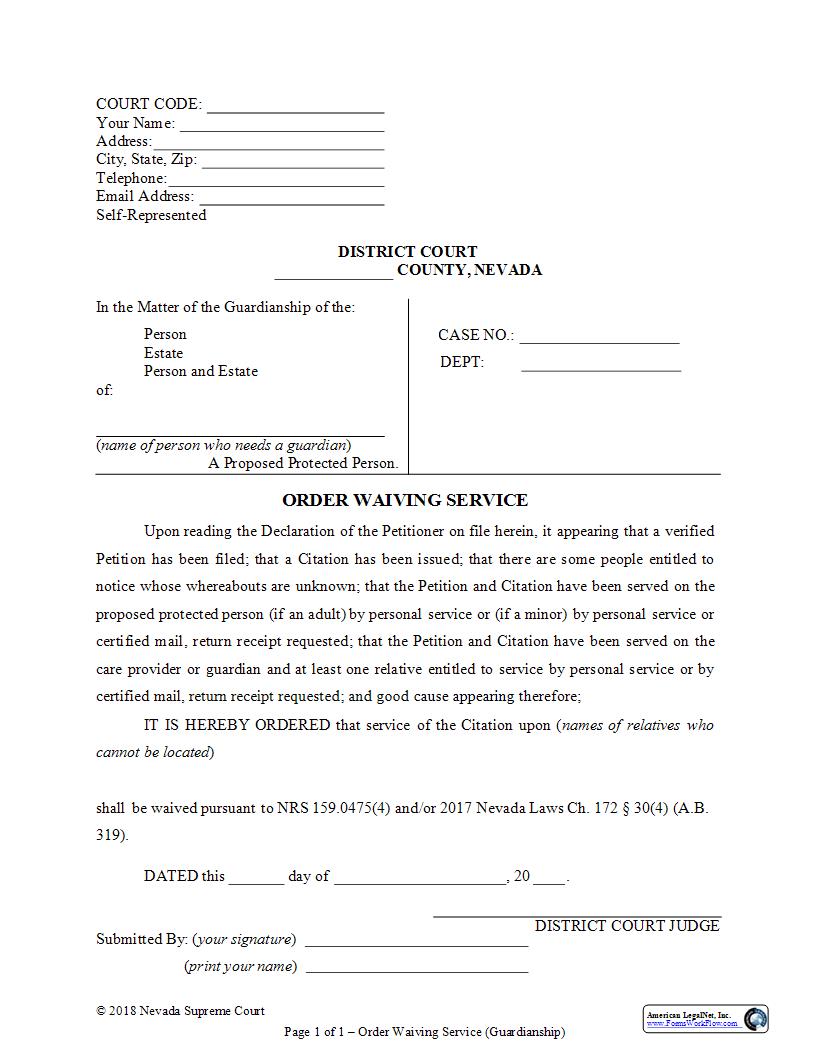 Order Waiving Service | Pdf Fpdf Docx | Nevada