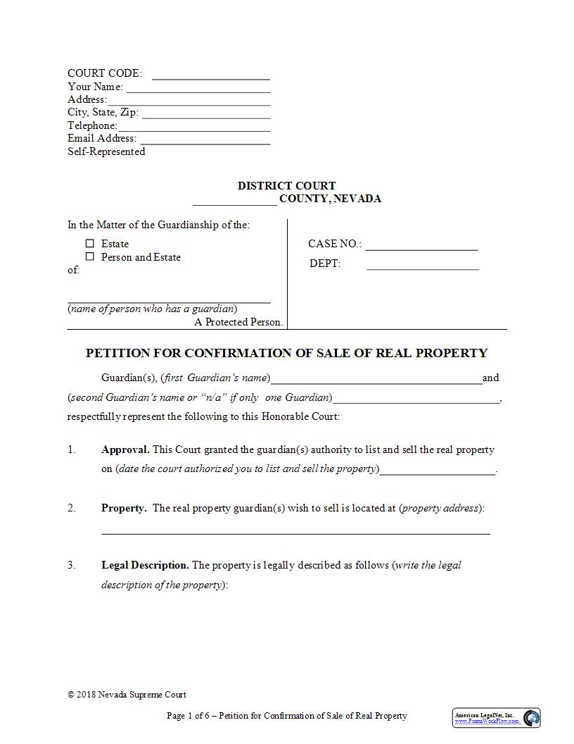 Petition For Confirmation Of Sale Of Real Property | Pdf Fpdf Docx | Nevada