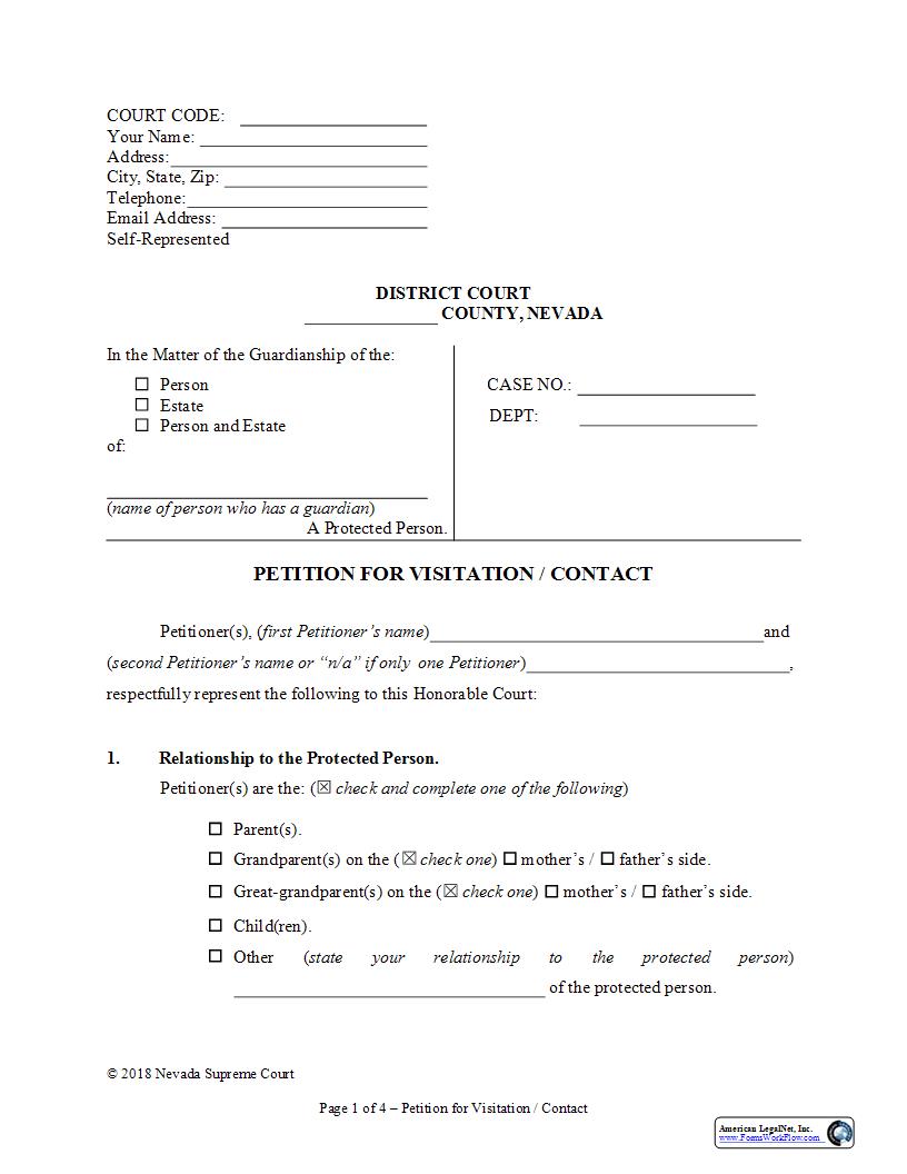 Petition For Visitation Contact | Pdf Fpdf Docx | Nevada
