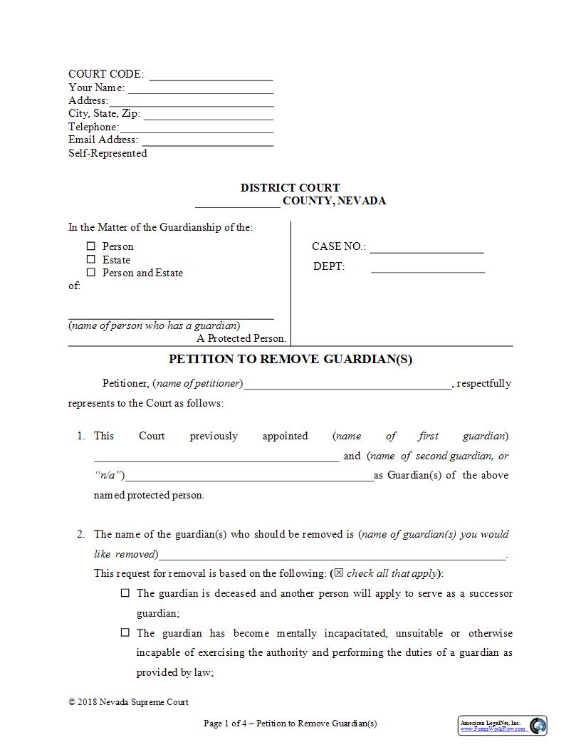 Petition To Remove Guardian | Pdf Fpdf Docx | Nevada