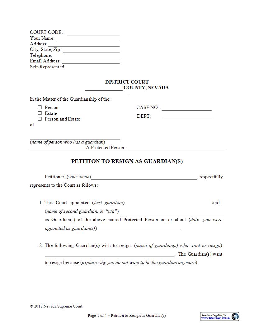 Petition To Resign As Guardian | Pdf Fpdf Docx | Nevada