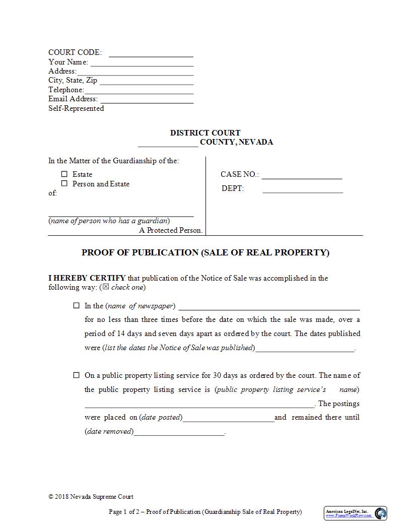 Proof Of Publication  (Sale Of Real Property) | Pdf Fpdf Docx | Nevada