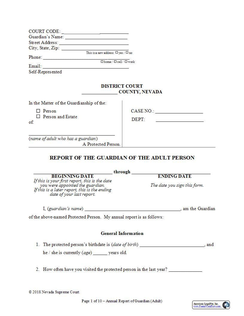 Report Of The Guardian Of The Adult Person | Pdf Fpdf Docx | Nevada