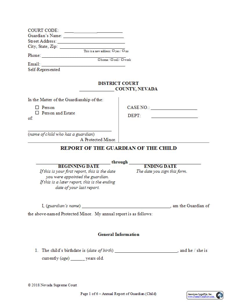 Report Of The Guardian Of The Child | Pdf Fpdf Docx | Nevada