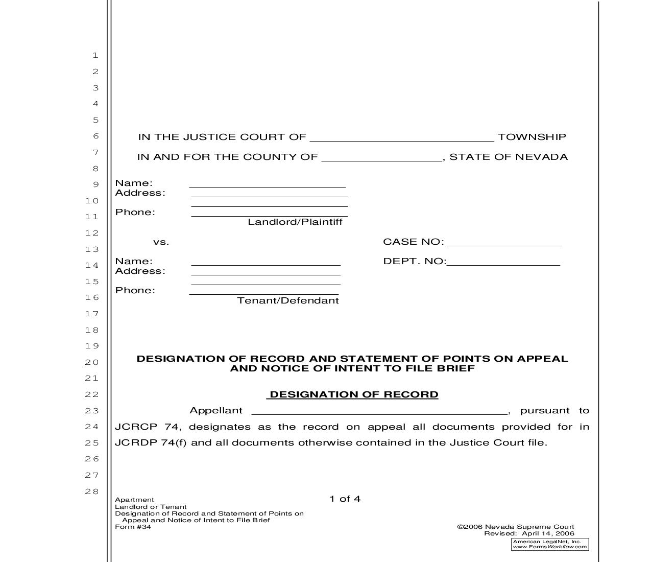 Designation Of Record And Statement Of Points On Appeal And Notice Of Intent To File Brief {34} | Pdf Fpdf Doc Docx | Nevada