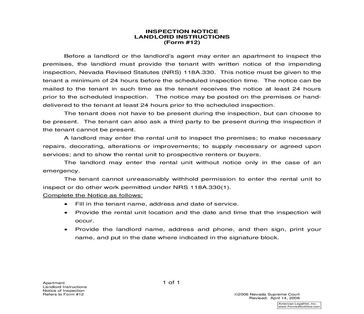 Notice Of Inspection With Instructions {12} | Pdf Fpdf Doc Docx | Nevada