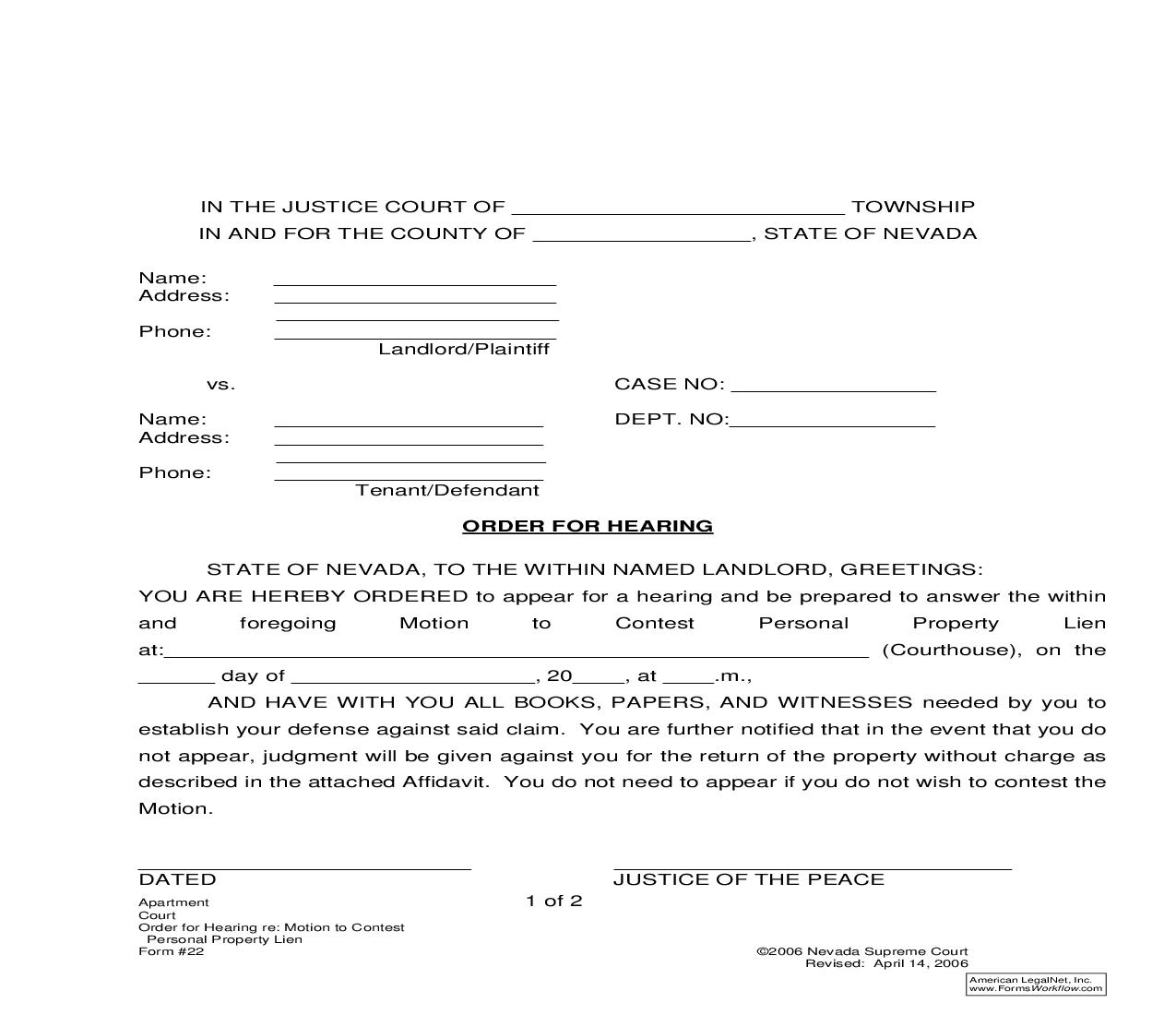 Order For Hearing {22} | Pdf Fpdf Doc Docx | Nevada