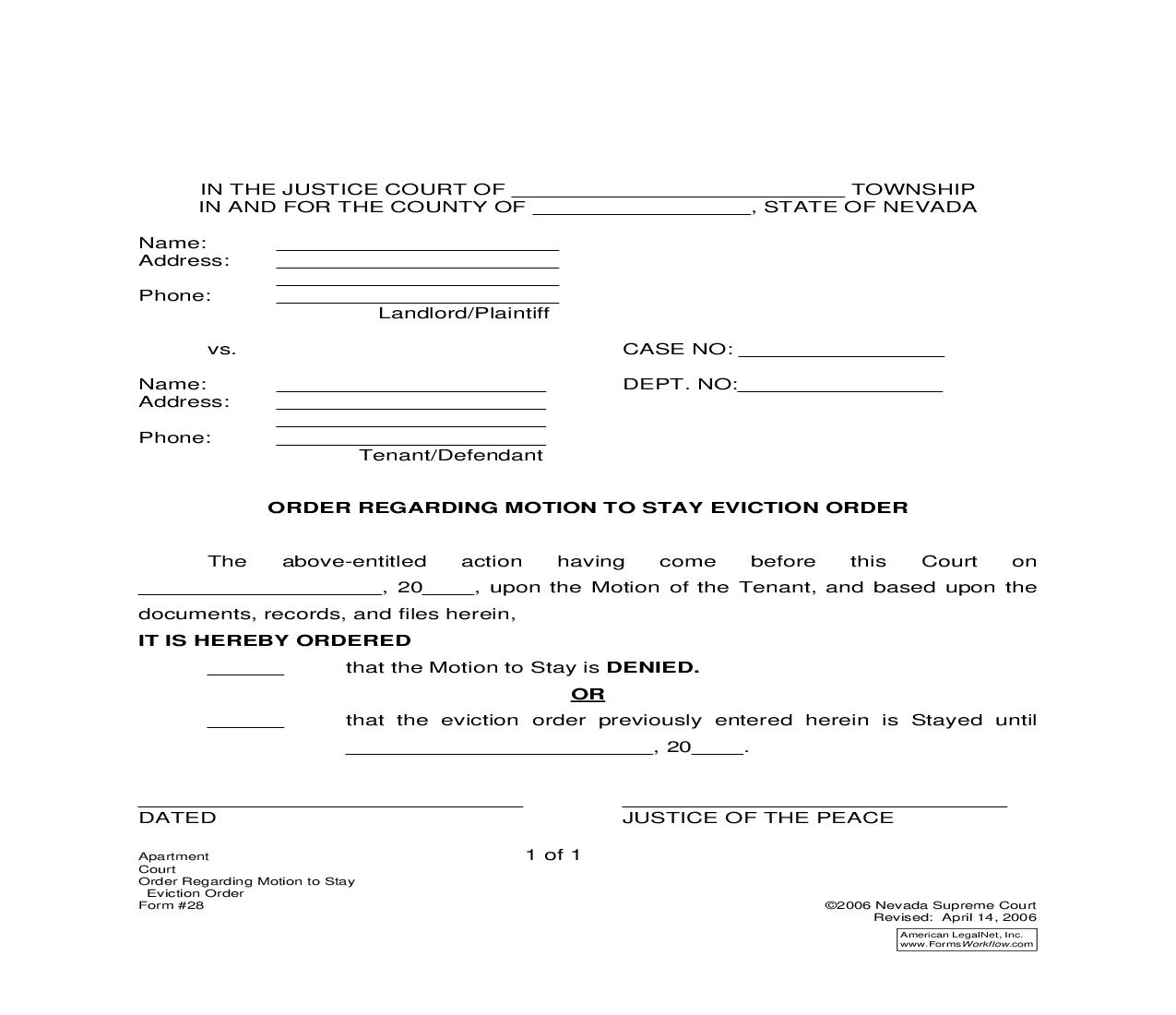 Order Regarding Motion To Stay Eviction Order {28} | Pdf Fpdf Doc Docx | Nevada