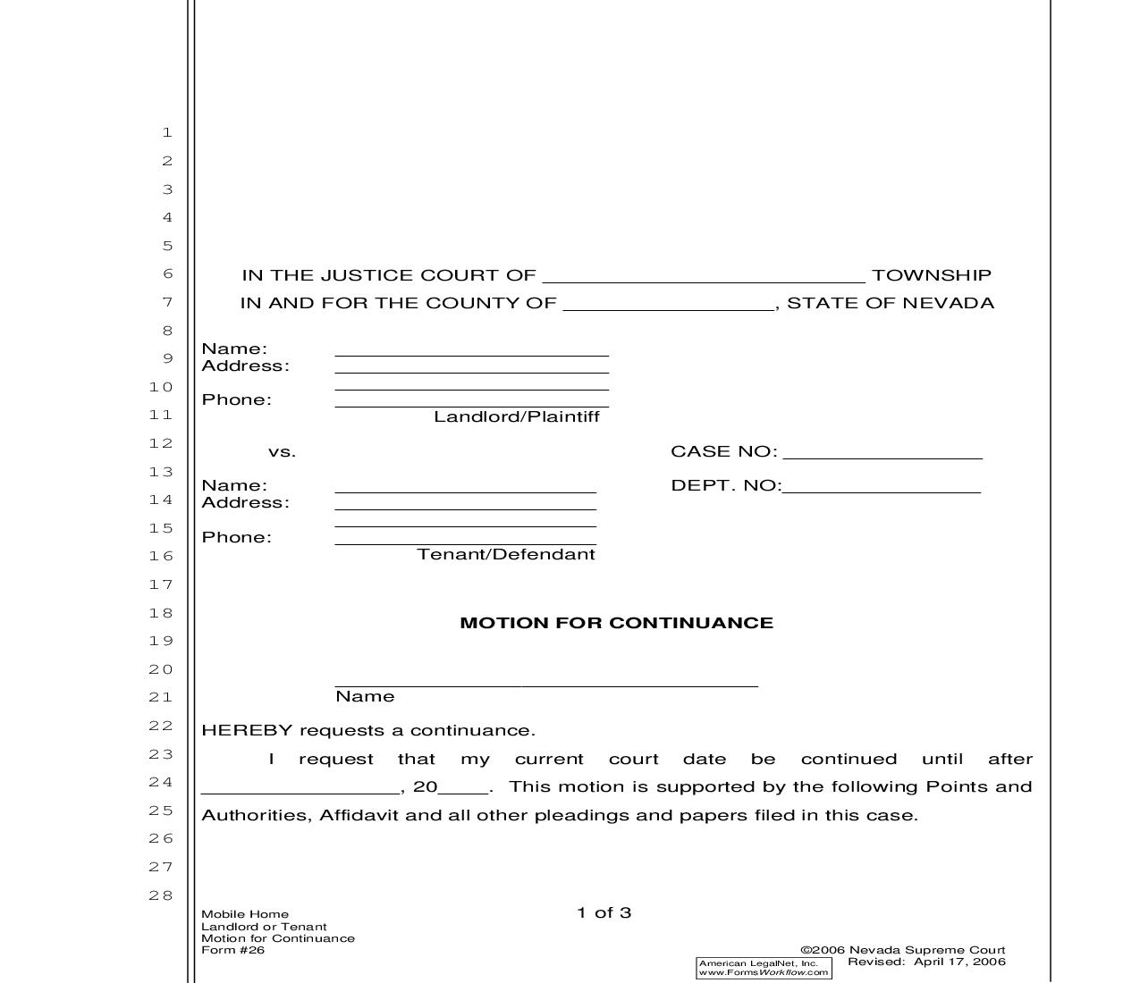 Motion For Continuance {26} | Pdf Fpdf Doc Docx | Nevada