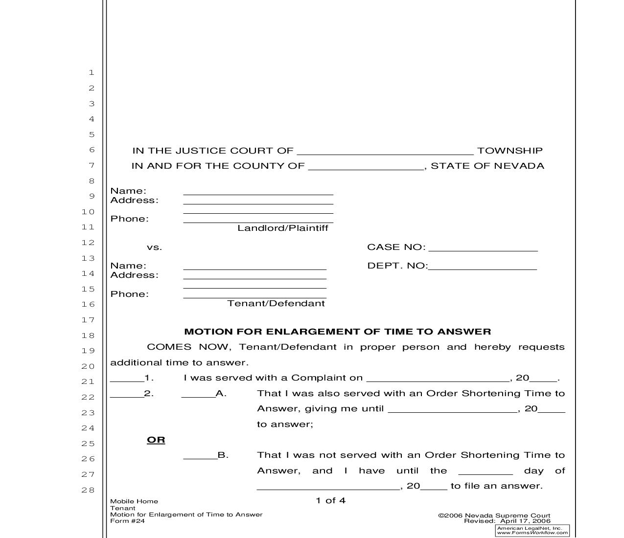 Motion For Enlargment Of Time For Answer {24} | Pdf Fpdf Doc Docx | Nevada