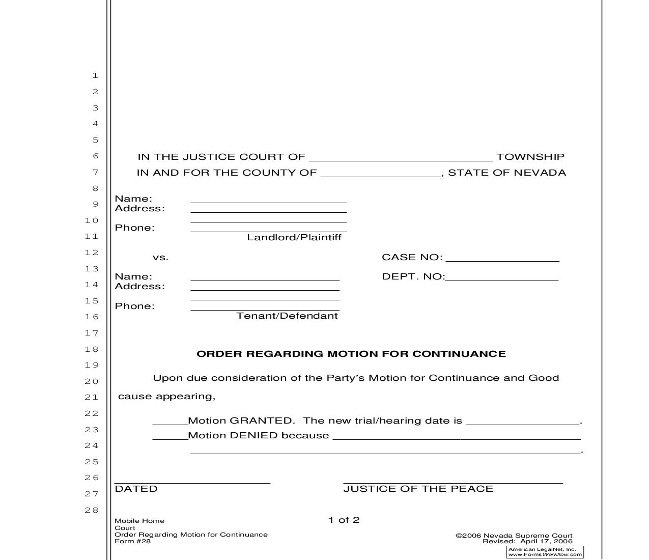 Order Regarding Motion For Continuance {28} | Pdf Fpdf Doc Docx | Nevada