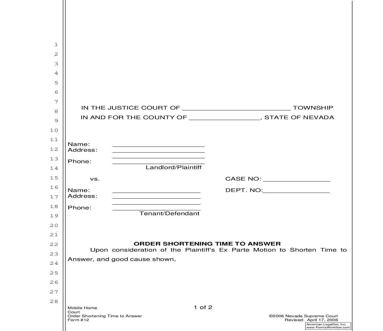 Order Shortening Time To Answer {12} | Pdf Fpdf Doc Docx | Nevada
