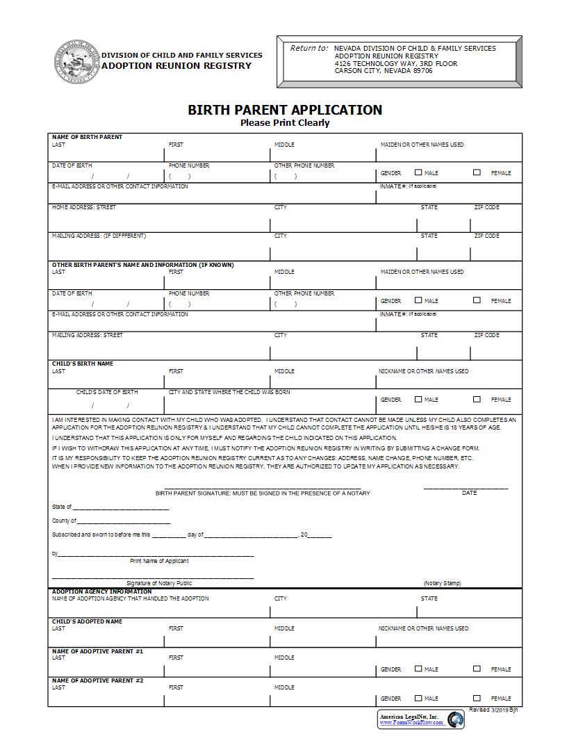 Birth Parent Application | Pdf Fpdf Docx | Nevada
