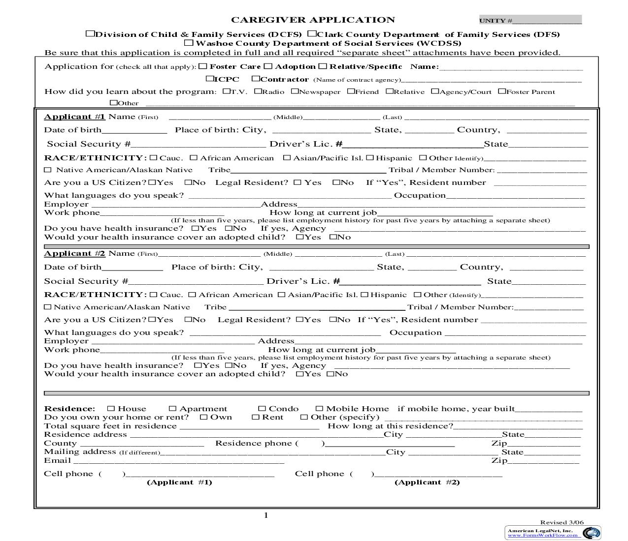 Caregiver Application | Pdf Fpdf Doc Docx | Nevada