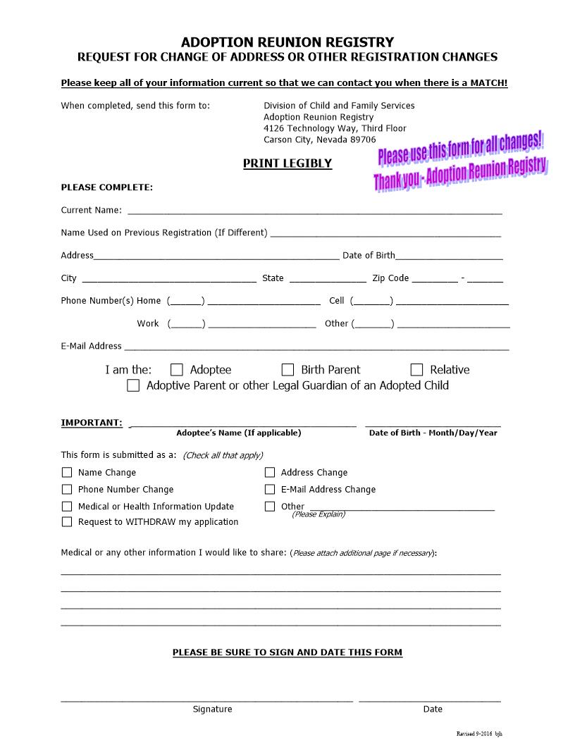 Request For Change Of Address Or Other Registration Changes | Pdf Fpdf Docx | Nevada