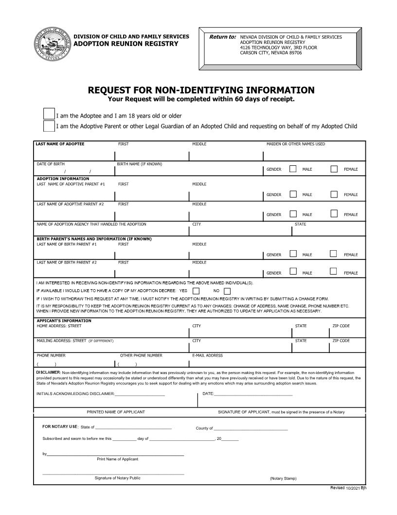 Request For Non Identifying Information | Pdf Fpdf Docx | Nevada
