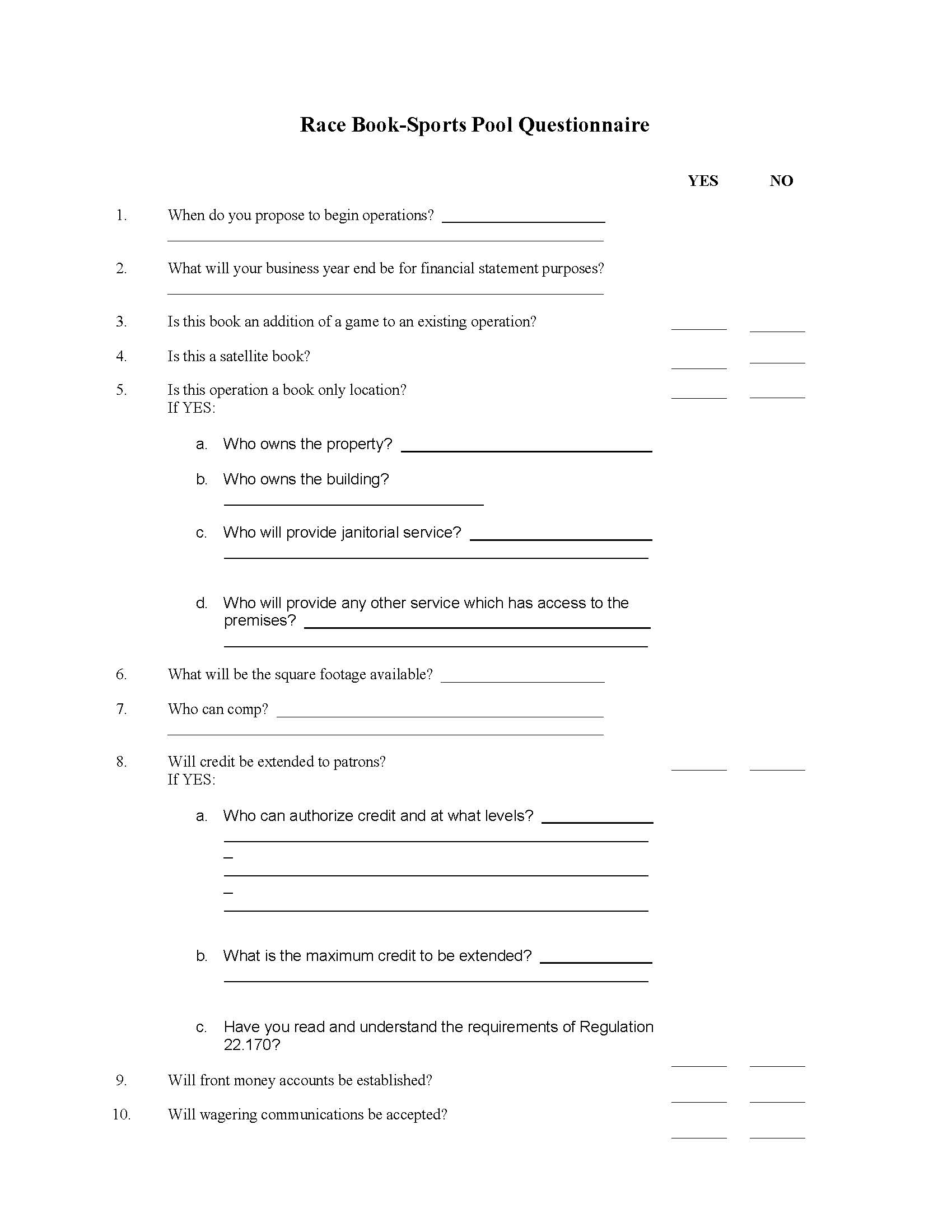 Race Book-Sports Pool Questionnaire | Pdf Fpdf Doc Docx | Nevada