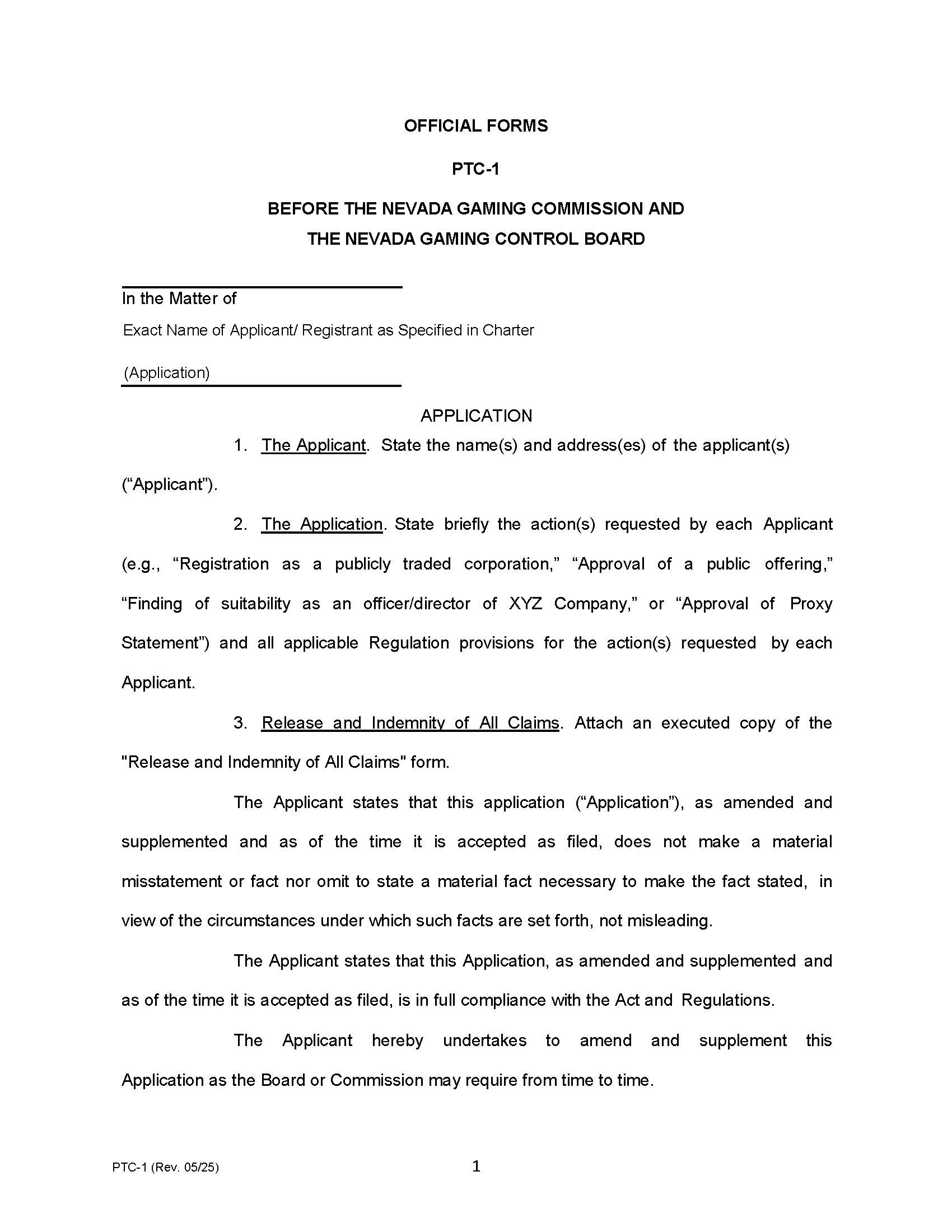 Application (Publicly Traded Corporation) {PTC-1} | Pdf Fpdf Doc Docx | Nevada