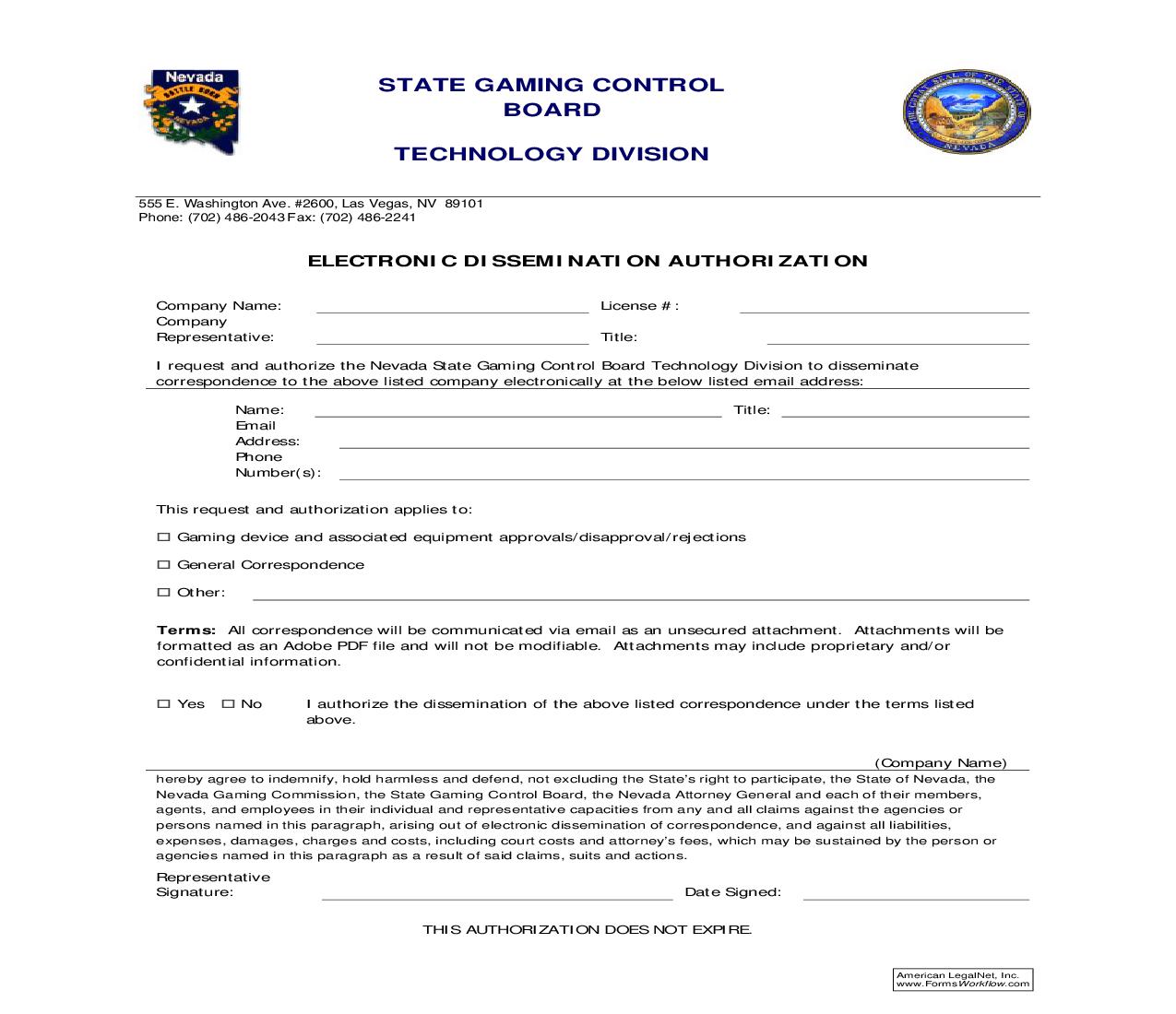 Electronic Dissemination Authorization | Pdf Fpdf Doc Docx | Nevada