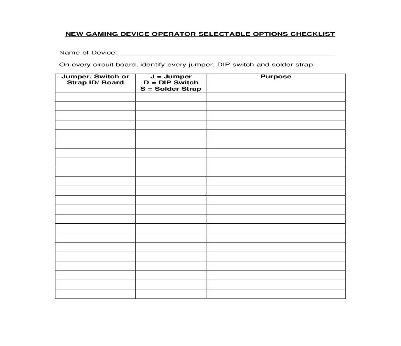 New Gaming Device Selectable Options Checklist | Pdf Fpdf Doc Docx | Nevada
