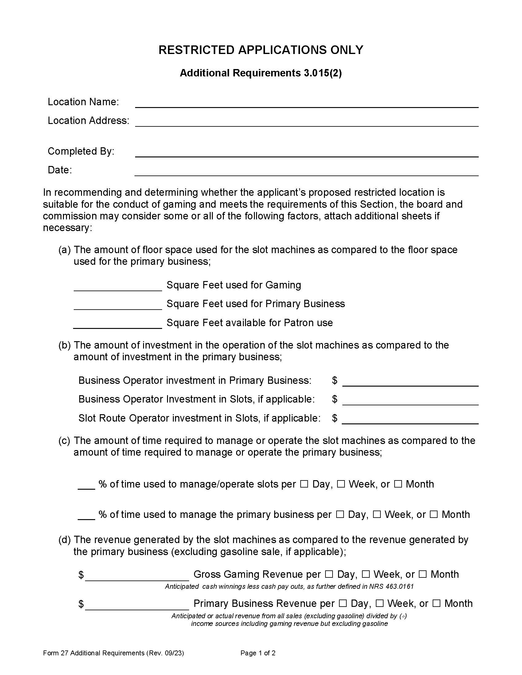 Additional Requirements (Restricted Applications Only) {27} | Pdf Fpdf Docx | Nevada